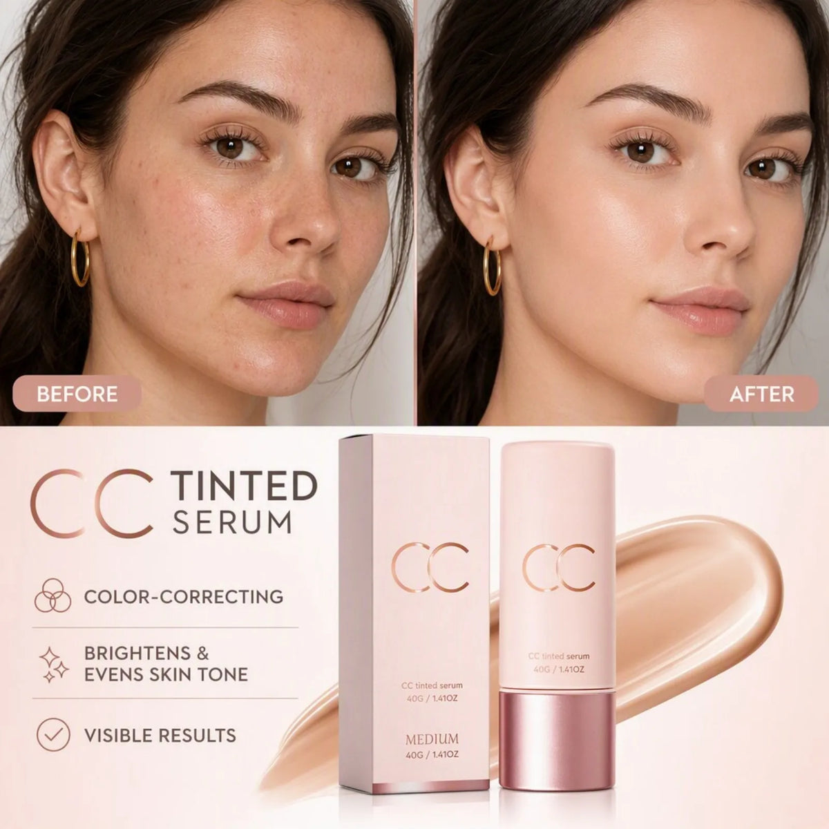 CC Color Correcting Cream Lightweight Smooth No Caking Even Tone Natural Glow Easy Apply No Makeup for Women Daily Commute