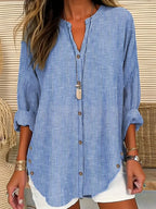 Plus Size 1XL-5XL Women's CasualLadies Fashion Solid Blouse Solid Color Loose Tops V-neck Blouse Long Sleeve Shirt